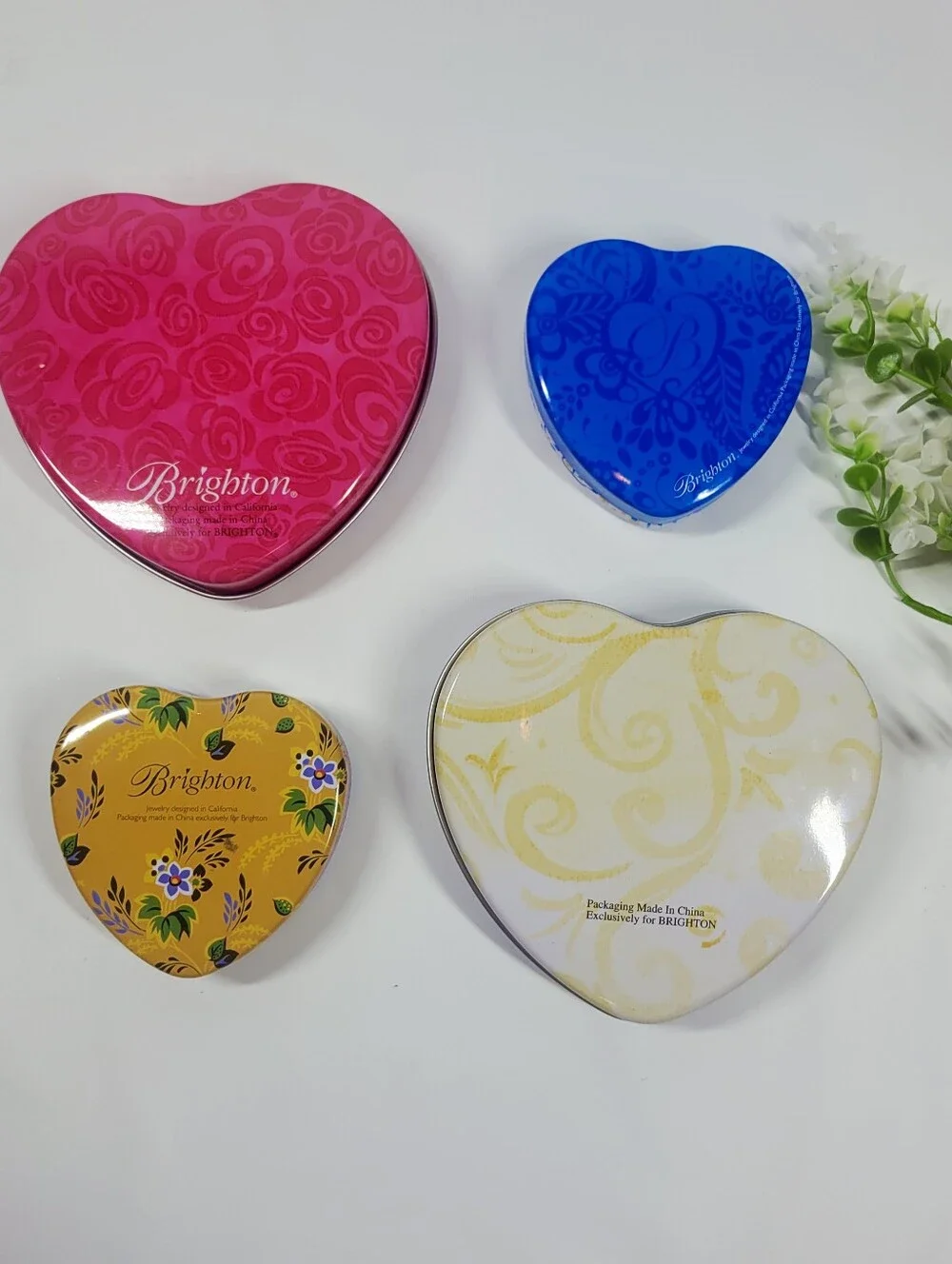 Brighton Heart-shaped Jewelry Tins Boxes Holders Lot Of 4